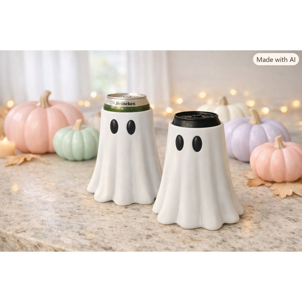 Ghost Can Halloween Drink Holder Spooky Fall Decor White